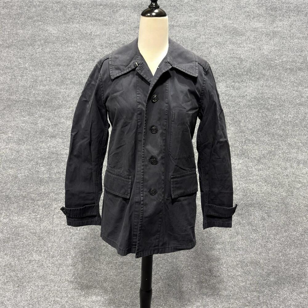 Ralph Lauren Coat Womens Small Black Cotton Twill Button Front Pockets Overcoat